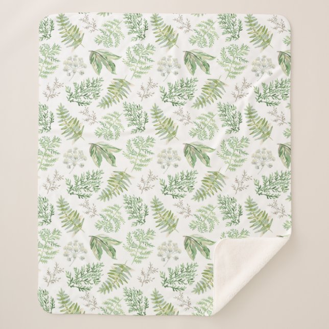 Forest Greenery Pattern Sherpa Blanket (Front)