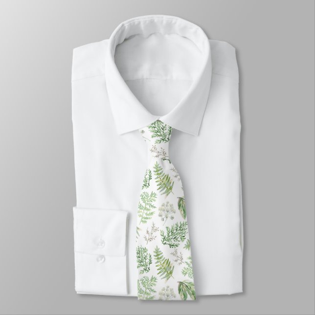 Forest Greenery Pattern Tie (Tied)