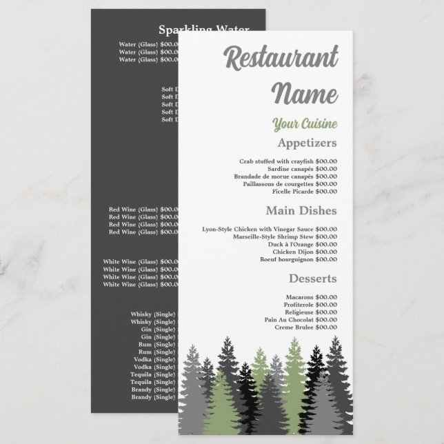 Forest Grey, Restaurant Slimline Menu (Front/Back)