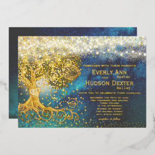 Forest Grove Fairy Lights Blue & Gold Wedding