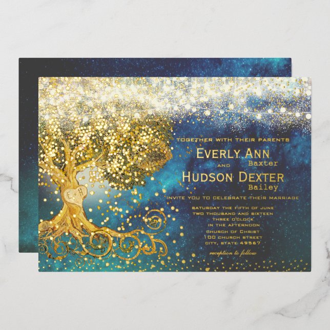 Forest Grove Fairy Lights Blue & Gold Wedding      (Front/Back)