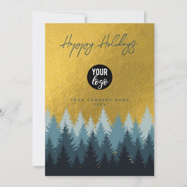 Forest Happy Holidays Business Corporate QR Code Holiday Card (Front)