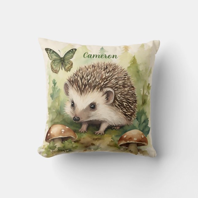 Forest Hedgehog Gender Neutral Personalised  Cushion (Front)