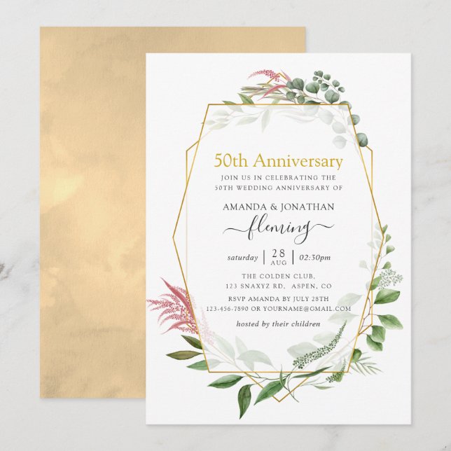 Forest Herbarium Geometric 50th Golden Anniversary Invitation (Front/Back)