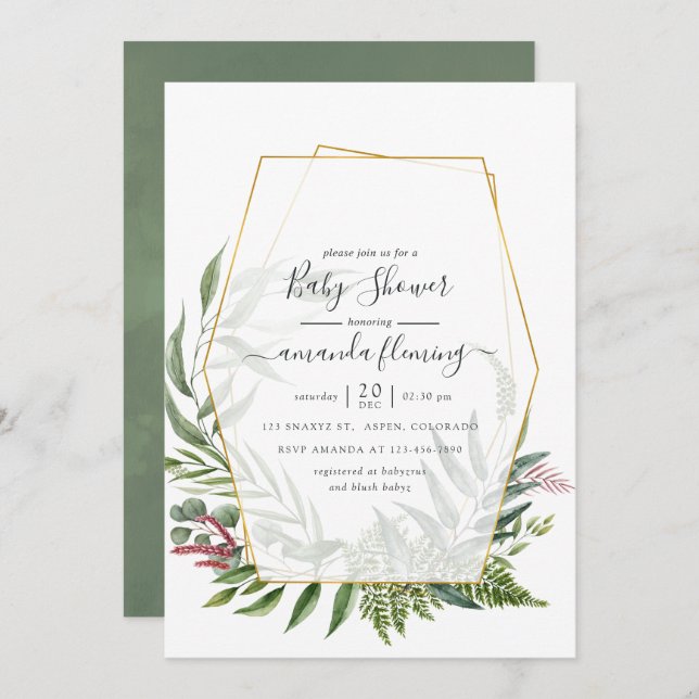 Forest Herbarium Geometric Baby Shower Invitation (Front/Back)
