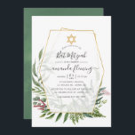 Forest Herbarium Geometric Bat Mitzvah Invitation<br><div class="desc">Woodland greenery bat mitzvah invitation featuring wild herbs,  ferns,  leaves and eucalyptus with gold geometric frame customisable to your event specifics.</div>