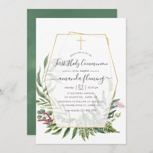 Forest Herbarium Geometric First Holy Communion Invitation