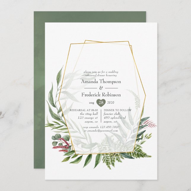 Forest Herbarium Geometric Rehearsal Dinner Invitation (Front/Back)