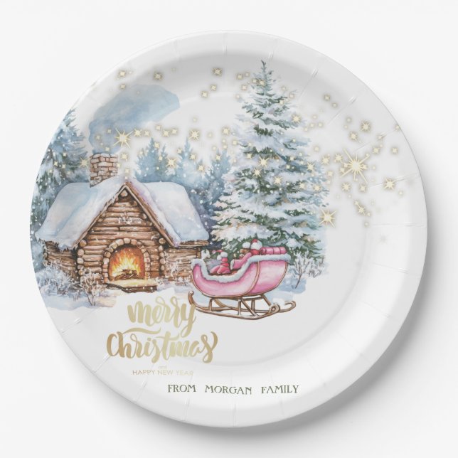 Forest House Sleigh Paper Plate (Front)