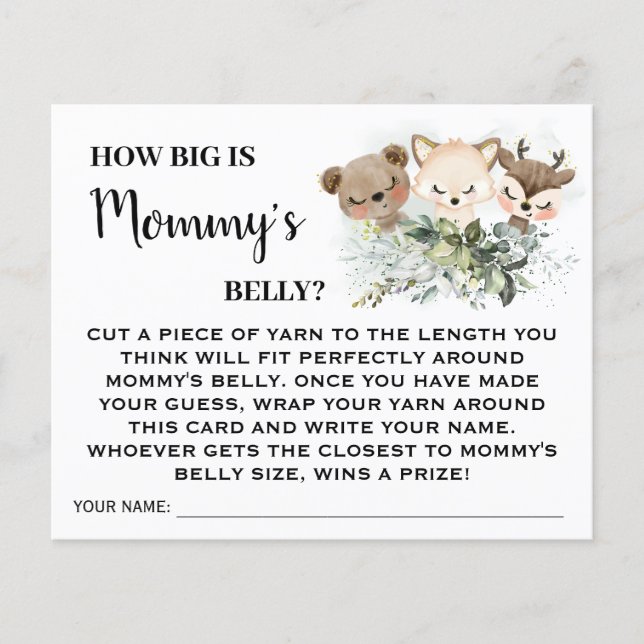 Forest How big is Moms Belly Baby Shower Game Card (Front)