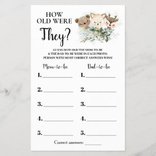 Forest How old were They Baby Shower Game Card