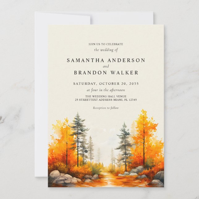 Forest in fall colours wedding Invitation (Front)