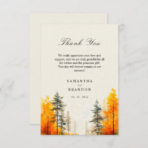 Forest in fall colours wedding thank you card