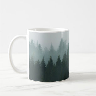 Forest in the morning mist in the mountain. Spruce Coffee Mug