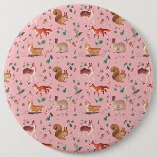forest in watercolor pattern- bambi, fox, coney, 6 cm round badge