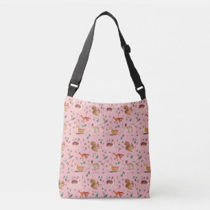 forest in watercolor pattern- bambi, fox, coney, crossbody bag