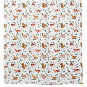 forest in watercolor pattern- bambi, fox, coney, shower curtain