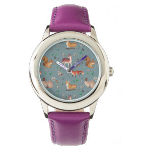 forest in watercolor pattern- bambi, fox, coney, watch