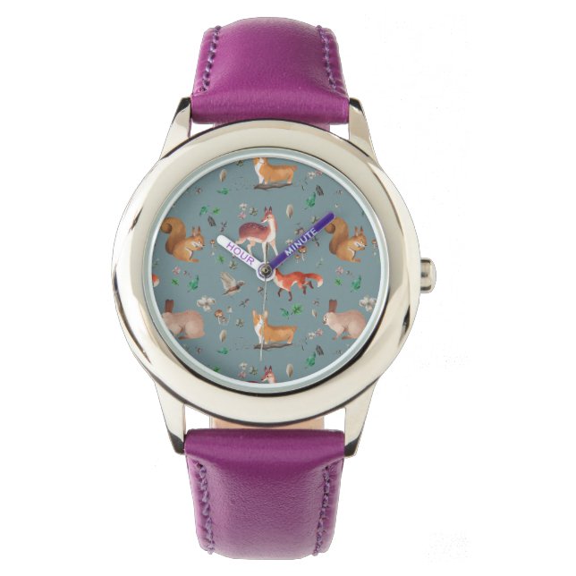 forest in watercolor pattern- bambi, fox, coney, watch (Front)