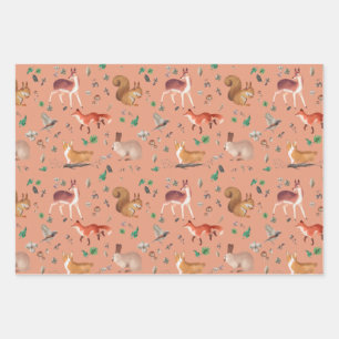 forest in watercolor pattern- bambi, fox, coney, wrapping paper sheet