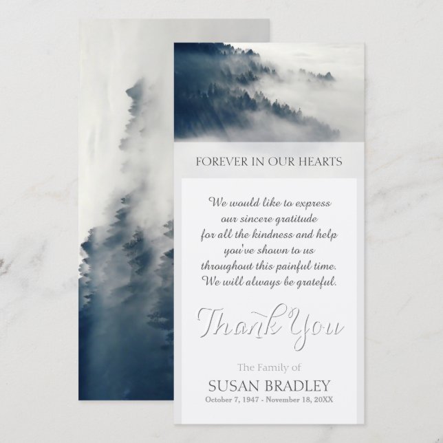 Forest in Winter Sympathy Thank You Photo card (Front/Back)