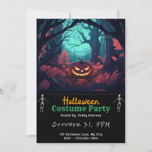 Forest Jack-O' Lantern Black Halloween Invitation