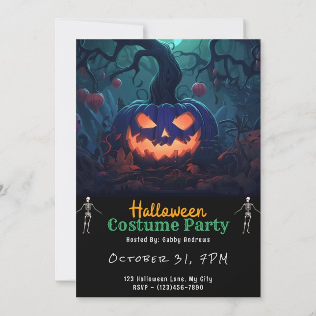 Forest Jack-O' Lantern Black Halloween Invitation (Front)
