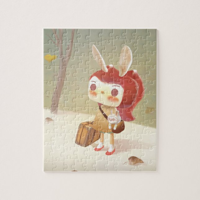 Forest Journey: Bunny Girl with Vintage Suitcase Jigsaw Puzzle (Vertical)