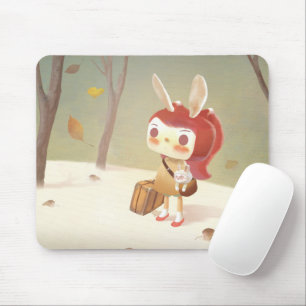 Forest Journey: Bunny Girl with Vintage Suitcase Mouse Mat