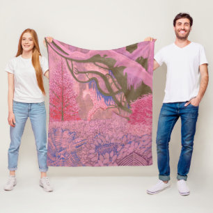 Forest Jungle Pink Fleece Blanket