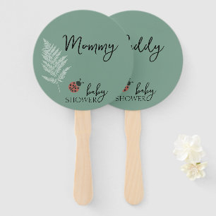 Forest Ladybugs Green Baby Shower Hand Fan