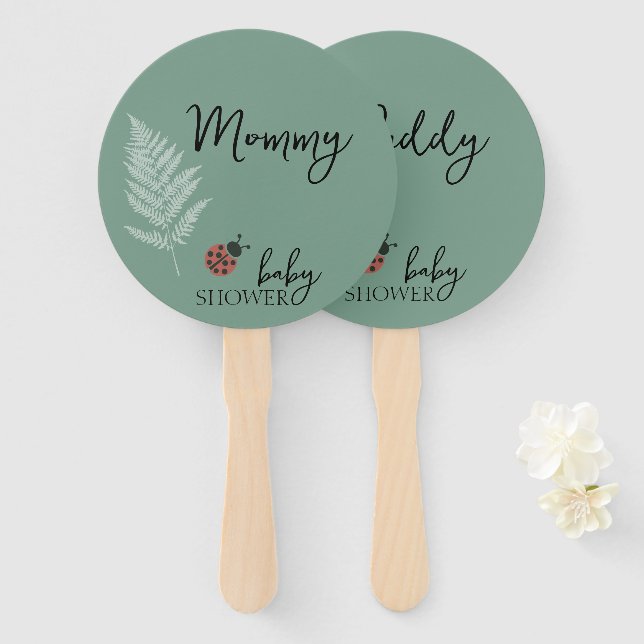 Forest Ladybugs Green Baby Shower Hand Fan (Front and Back)