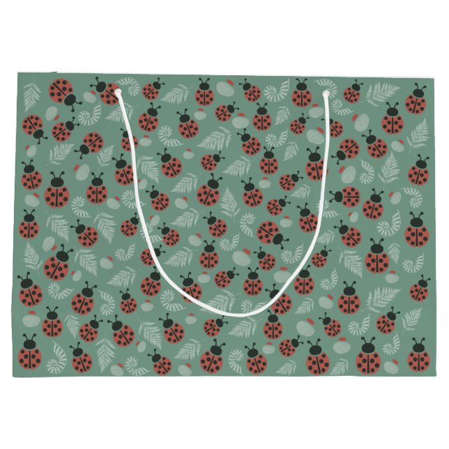 Forest Ladybugs Green Background Large Gift Bag (Back)
