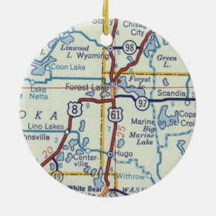 Forest Lake MN Retro Map Ceramic Tree Decoration