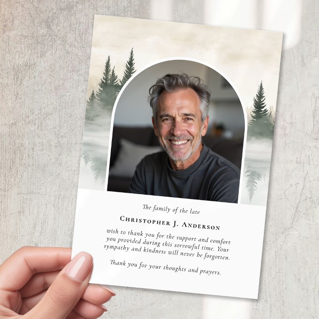 Forest Lake Photo Sympathy Funeral Memorial Thank You Card (Creator Uploaded)