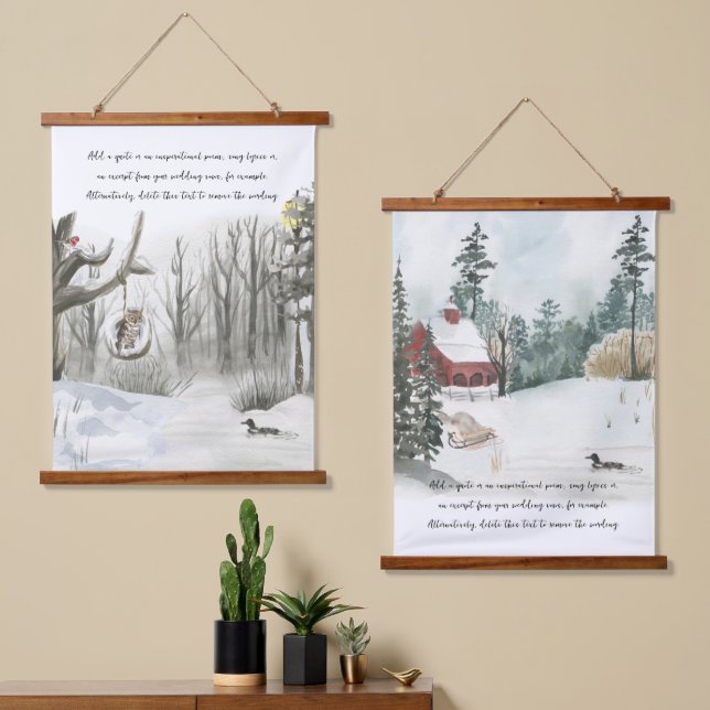 Forest Lakehouse Watercolor Optional Wording Hanging Tapestry (Asymmetrical)