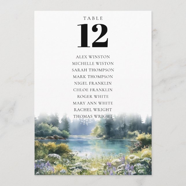 Forest Lakeside Floral Table Number Seating Chart (Front)