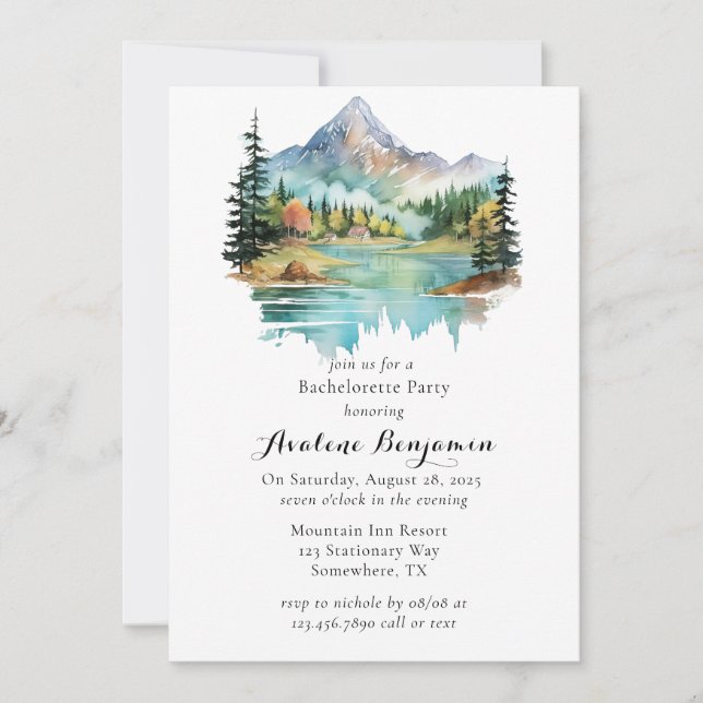 Forest Lakeside Mountain Bachelorette Party Invitation (Front)
