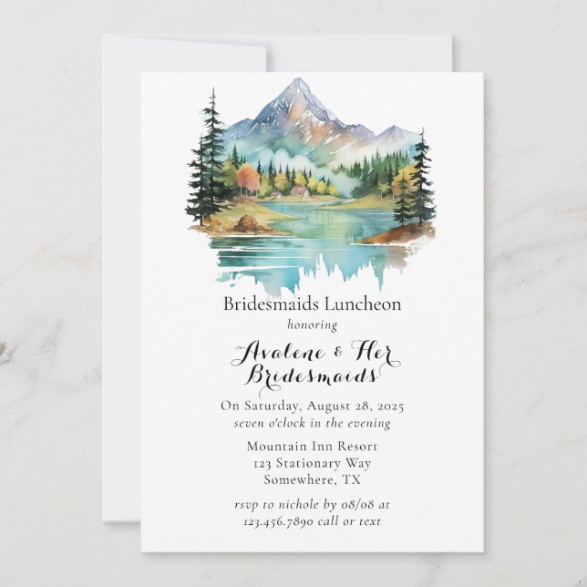 Forest Lakeside Mountain Bridesmaids Luncheon Invitation (Front)