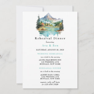 Forest Lakeside Mountain Rehearsal Dinner Invitation