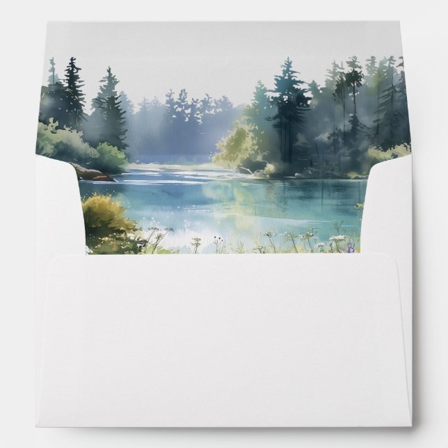 Forest Lakeside Wildflower Floral Wedding Envelope (Back (Bottom))
