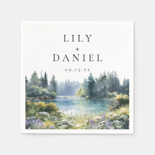 Forest Lakeside Wildflower Floral Wedding Napkin