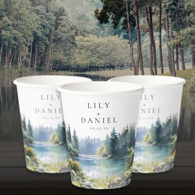 Forest Lakeside Wildflower Floral Wedding Paper Cups (Forest Lakeside Wildflower Floral Wedding Paper Cups)