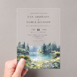 Forest Lakeside Wildflowers Floral Wedding Acrylic Invitations