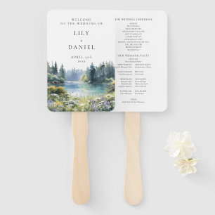 Forest Lakeside Wildflowers Floral Wedding Program Hand Fan