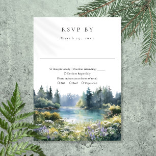 Forest Lakeside Wildflowers Floral Wedding RSVP Card