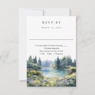 Forest Lakeside Wildflowers Floral Wedding RSVP Card