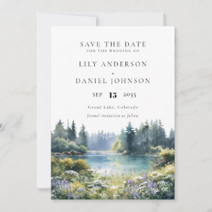 Forest Lakeside Wildflowers Floral Wedding Save The Date