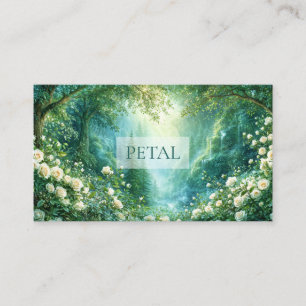 Forest Landscape Waterfall White Rose Floral Business Card
