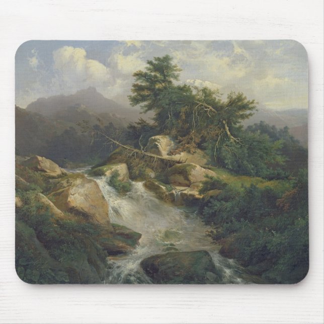 Forest Landscape with Waterfall Mouse Mat (Front)